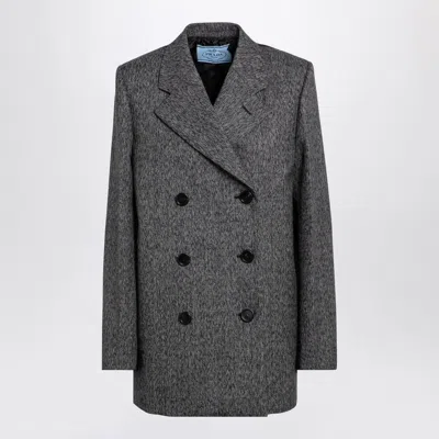 Prada Double-breasted Jacket In Prince Of Wales Women In Black