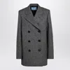 Prada Double-breasted Jacket In Prince Of Wales In Black