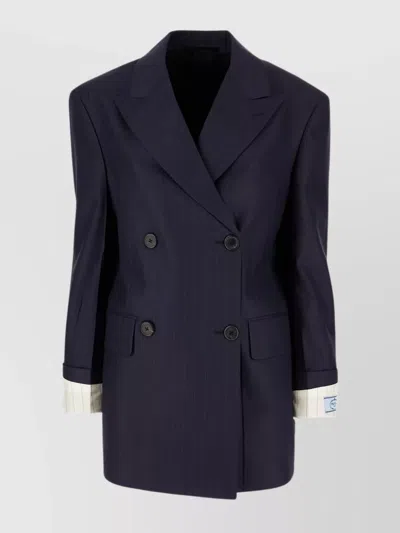Prada Double-breasted Jackets Long Sleeves Pinstripes In Blue