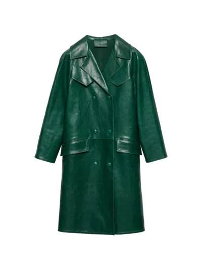 Prada Double-breasted Leather Coat In Green