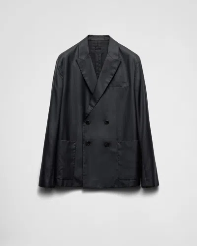 Prada Doppelreihige Jacke Aus Seide In Schwarz