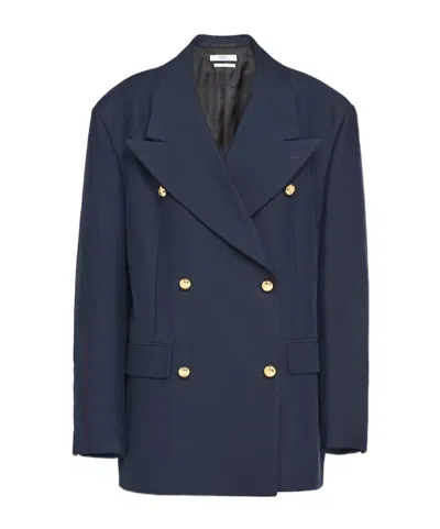 Prada Double-breasted Suit Jacket In Blue
