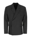Prada Double-breasted Tailored Blazer In Coal Gray