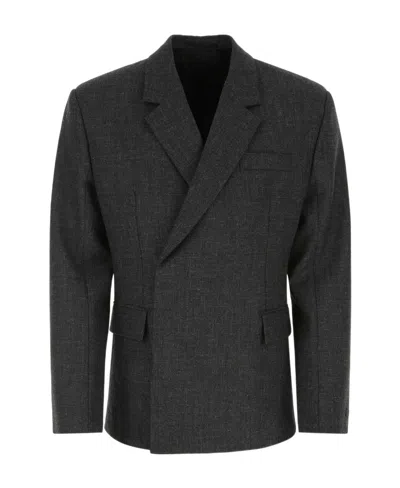 Prada Double-breasted Tailored Blazer In Coal Gray