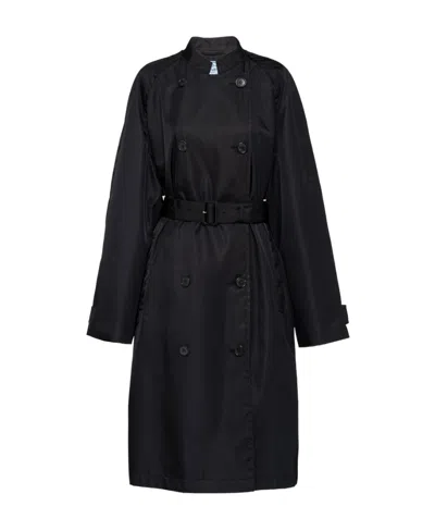 Prada Re-nylon Belted Trench Coat In Black