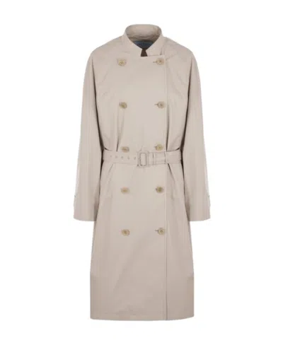 Prada Double-breasted Belted Trench Coat In Brown