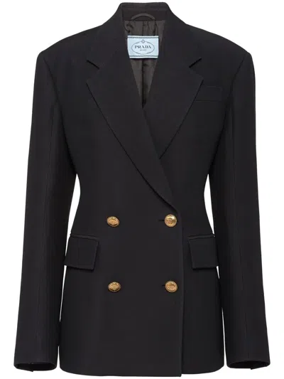 Prada Double-breasted Tricotine Jacket In Black