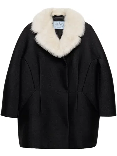Prada Double-breasted Twill Coat In Black