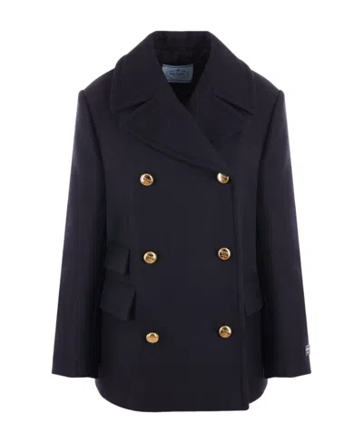 Prada Double-breasted Virgin-wool Coat In Blue