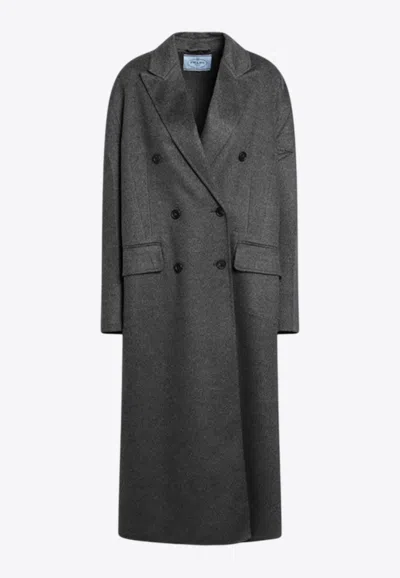 Prada Double-breasted Wool And Cashmere Coat In Gray