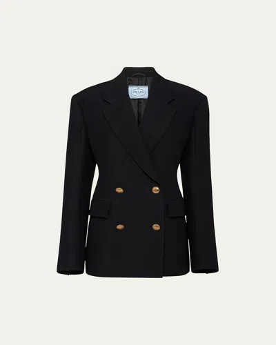 Prada Double-breasted Wool And Silk Jacket In Nero