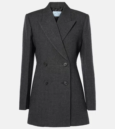 Prada Double-breasted Wool Blazer In Gray