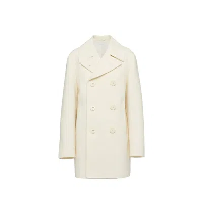 Prada Double-breasted Wool Coat In White
