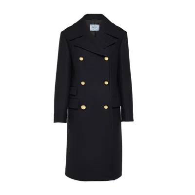 Prada Double-breasted Wool Coat In Blue