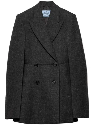 Prada Double-breasted Vintage-look Rush Stitch Jacket In Anthracite Gray