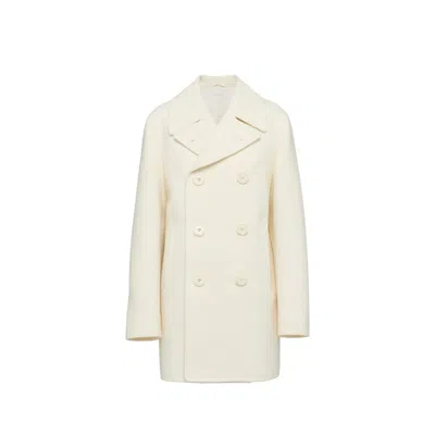 Prada Double-breasted Wool Coat Women In Neutral