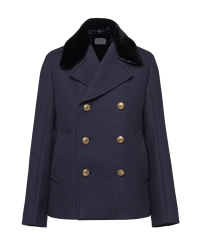 Prada Double-breasted Wool Peacoat In Blue