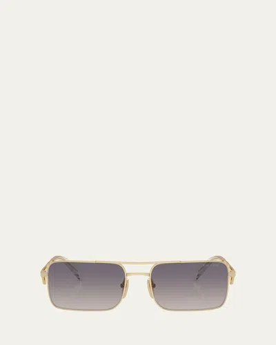 Prada Double-bridge Metal Square Sunglasses In Gold
