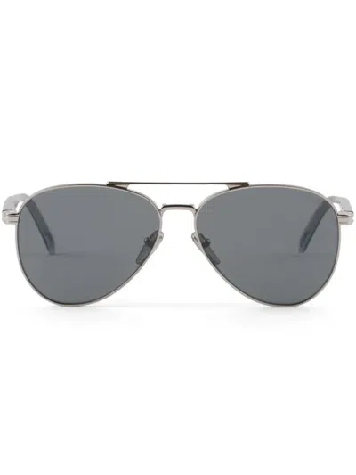 Prada Double-bridge Pilot-frame Sunglasses In 1bc175 Silver