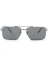 Prada Double Bridge Rectangle-frame Sunglasses In Silver