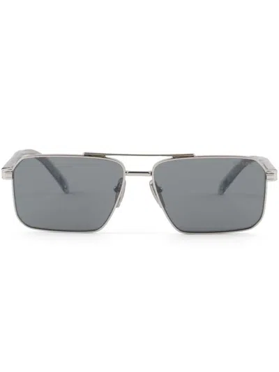 Prada Double Bridge Rectangle-frame Sunglasses In Silver
