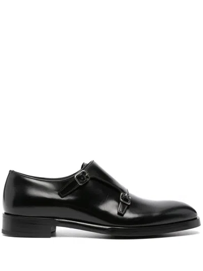 Prada Brushed Leather Double Monk Strap Shoes In Schwarz
