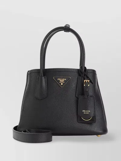 Prada Double Calf Leather Shoulder Bag In Grey