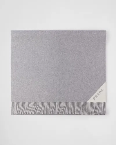 Prada Double Cashmere Scarf In Gray/chalk White