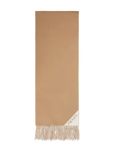 Prada Double Cashmere Scarf In Neutral