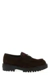 Prada Suede Loafers With Chunky Sole And Round Toe In Brown