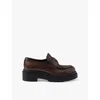 Prada Womens Brown Double Chocolate Logo-embellished Leather Heeled Loafers In Brown