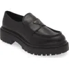 Prada Double Chocolate Triangle Logo Loafers In Nero
