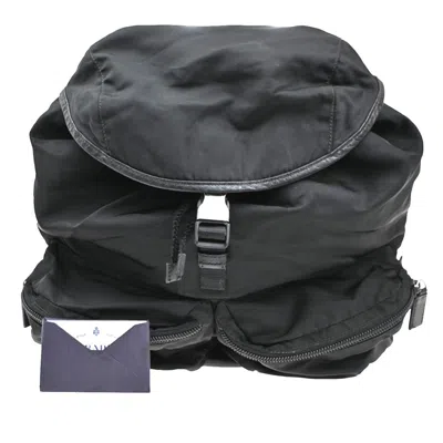 Pre-owned Prada Double Front Pocket Backpack Tessuto Black Nylon Backpack Bag ()
