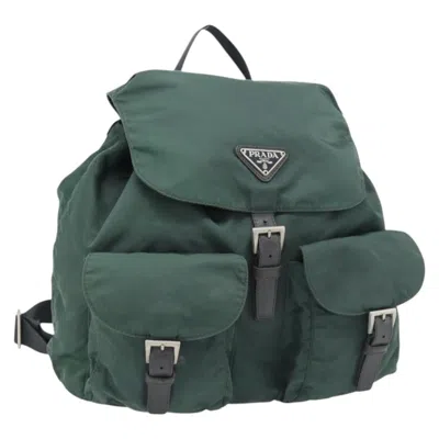 Pre-owned Prada Double Front Pocket Backpack Tessuto Green Nylon Backpack Bag ()