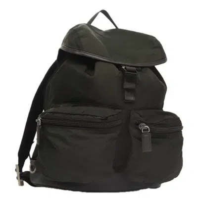 Pre-owned Prada Double Front Pocket Backpack Tessuto Khaki Nylon Backpack Bag ()