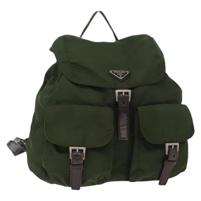 Pre-owned Prada Double Front Pocket Backpack Tessuto Khaki Nylon Backpack Bag () In Brown