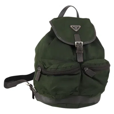 Pre-owned Prada Double Front Pocket Backpack Tessuto Khaki Nylon Backpack Bag () In Brown