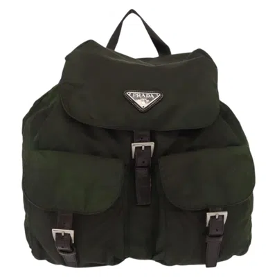 Pre-owned Prada Double Front Pocket Backpack Tessuto Khaki Nylon Backpack Bag () In Brown