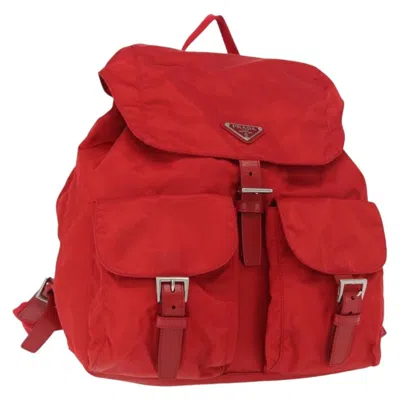 Pre-owned Prada Double Front Pocket Backpack Tessuto Red Nylon Backpack Bag ()