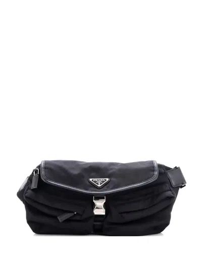 Pre-owned Prada Double Front Pocket Re-nylon Belt Bag In Black