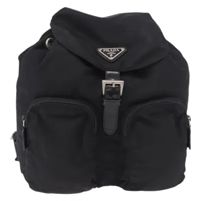 Pre-owned Prada Double Front Pocket Tessuto Black Nylon Backpack Bag ()