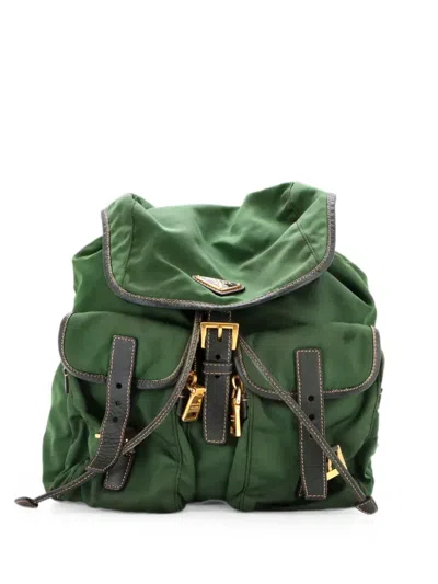 Pre-owned Prada Double Front Pocket Tessuto Medium Backpack In Green