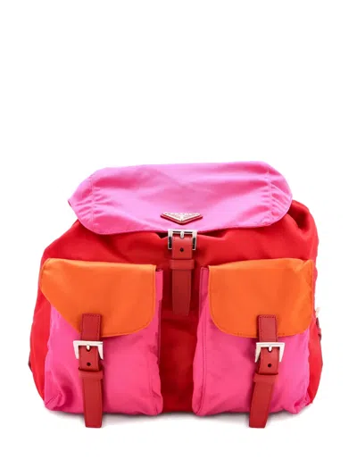 Pre-owned Prada Double Front Pocket Tessuto Medium Backpack In Orange