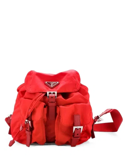 Pre-owned Prada Double Front Pocket Tessuto Medium Backpack In Red