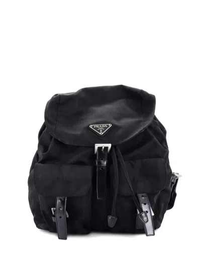 Pre-owned Prada Double Front Pocket Tessuto Small Backpack In Black