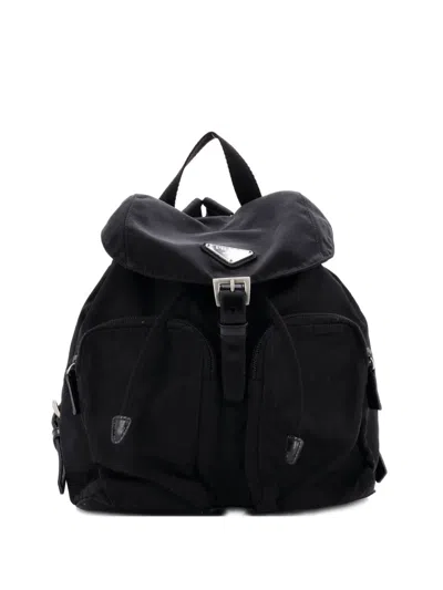 Pre-owned Prada Double Front Pocket Tessuto Small Backpack In Black