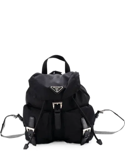 Pre-owned Prada Double Front Pocket Tessuto Small Backpack In Black