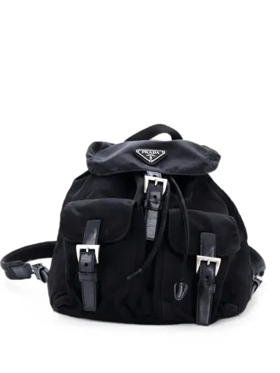 Pre-owned Prada Double Front Pocket Tessuto Small Backpack In Black