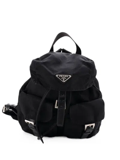 Pre-owned Prada Double Front Pocket Tessuto Small Backpack In Black