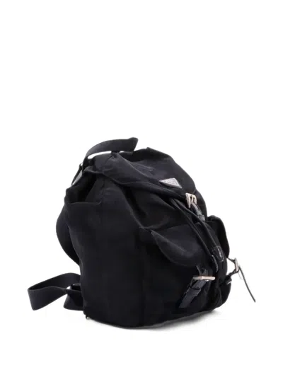 Pre-owned Prada Double Front Pocket Tessuto Small Backpack In Black